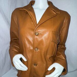 Authentic Deer Brown Leather Coat Unisex Button-Down